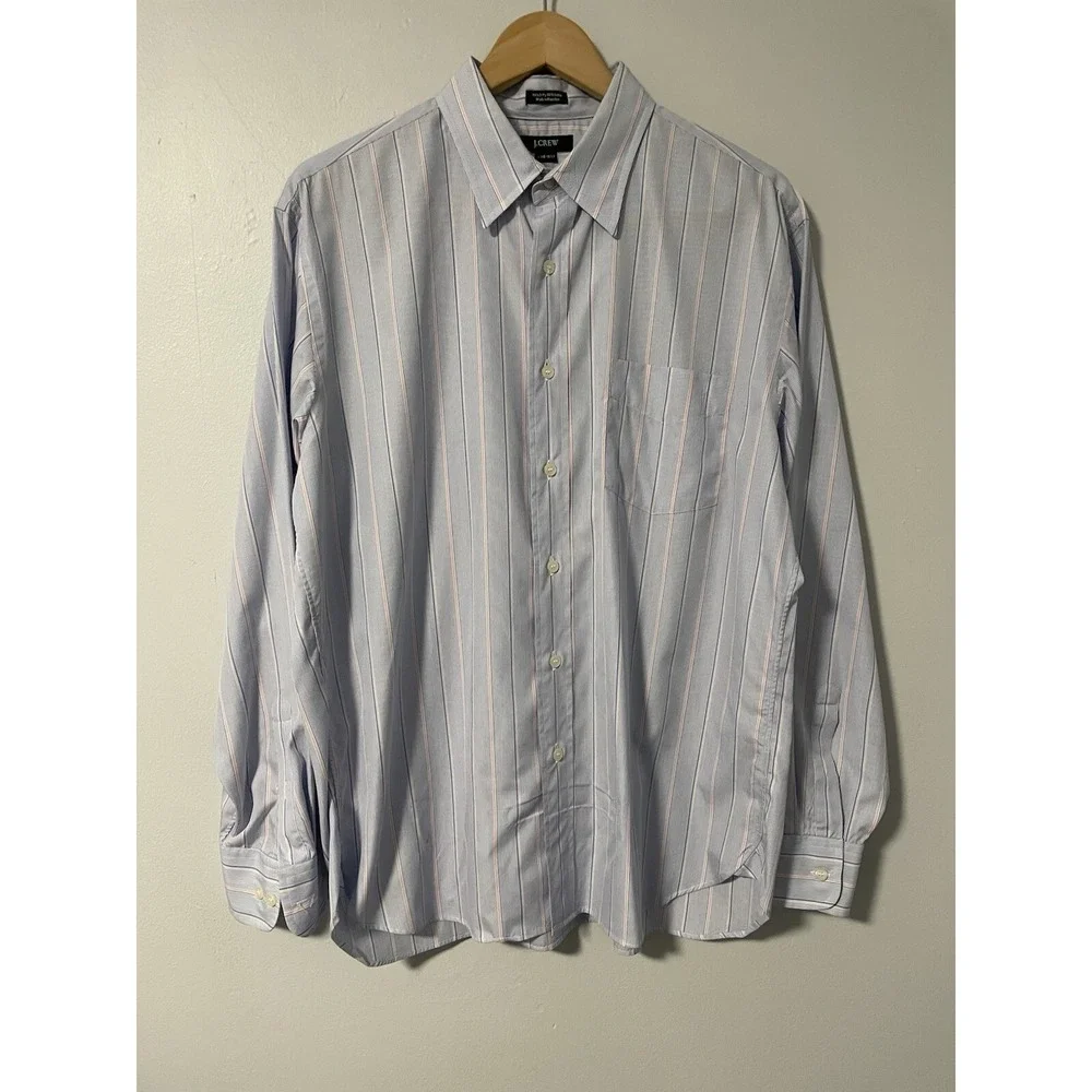 J. Crew Men's Button-down‎ Shirt Blue White Pink Stripe L 16-16.5 100% Cotton